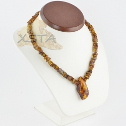 Amber necklace polished green cognac